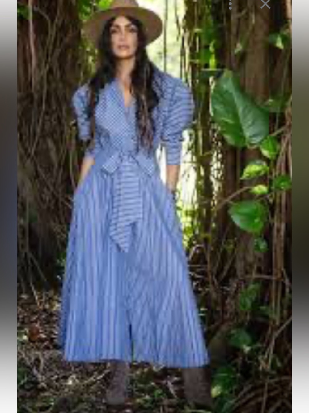 Carolina K Navy and White Striped Long-Sleeve Button-Front Dress Maxi -S cotton